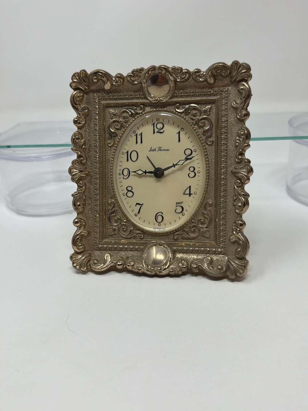 Vintage Seth Thomas Germany Repousse Ornate Silver Tone Wind-Up Alarm Clock